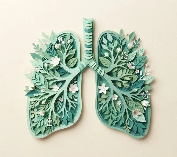Pulmones de papel llenos de hojas y flores